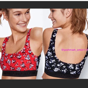 VS Pink Ultimate Sports Bra Black Red Floral NWT S